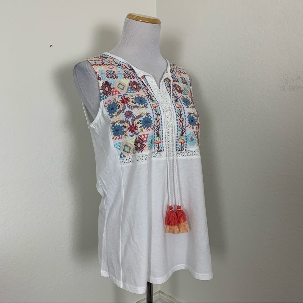 NWT J. Jill Embroidered Floral Tank Top Womens XS Tassel Modal Colorful Shirt - Picture 11 of 14